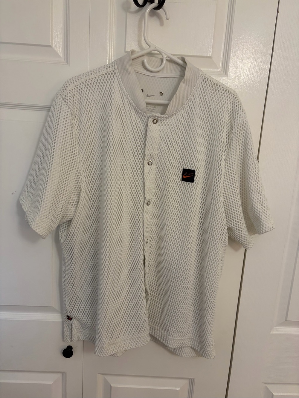 Nike Men’s White Mesh Snap-Front Jersey with Black & Orange Logo